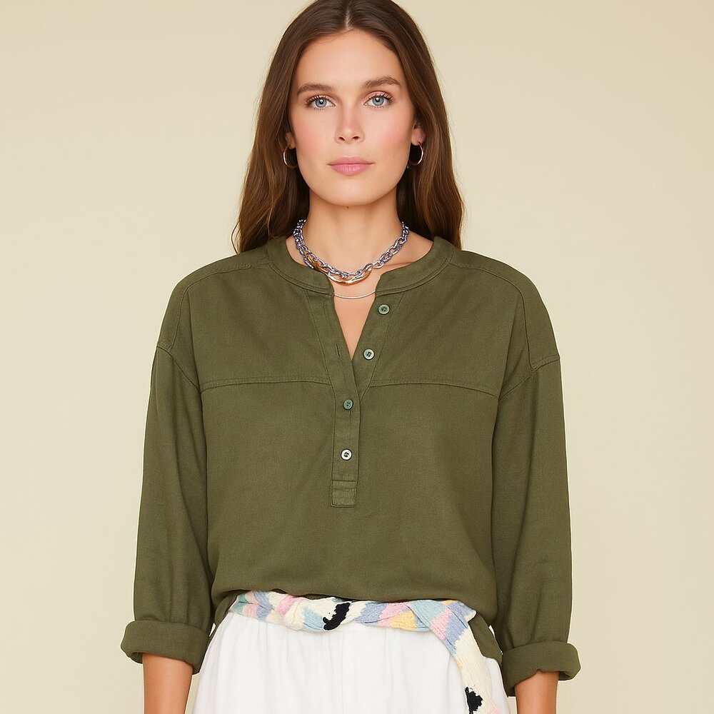 $259 Xírena Macyn Top – NWT, 100% Silk, Olive Green, Size Small